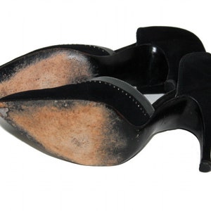 Vintage 1950s Shoes Black Suede Leather Stiletto Heels Designer Fiancees Ornate 50s Heels image 7