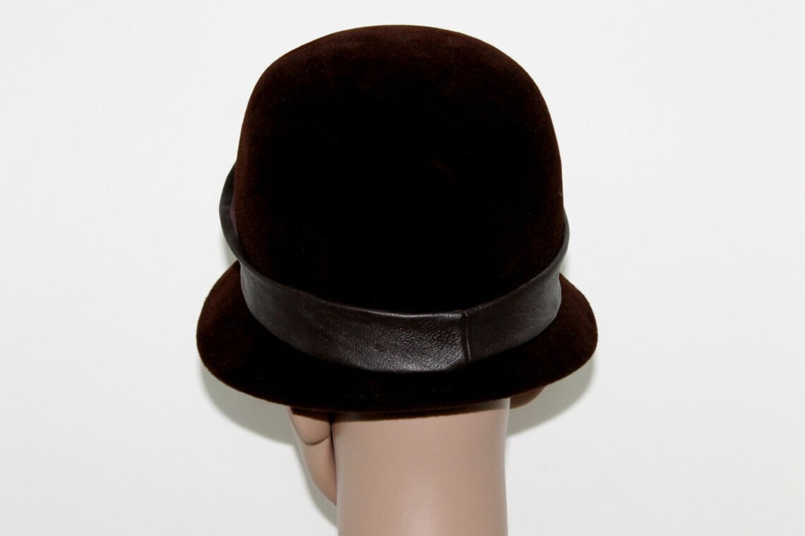 Vintage Hat Brown Felt Leather Hat Band 1960's Bell Hat Garden Party ...