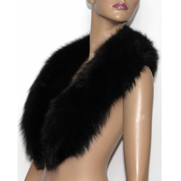 Vintage Fox Fur Collar Real Black Fur Mad Man Old Hollywood Garden Party Femme Fatale Marilyn Monroe Coat Jacket Cocktail Party Dress Gown