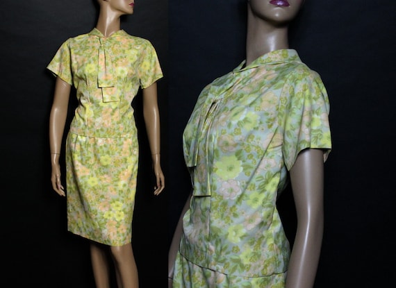 Vintage 1950s Dress Suit Outfit Floral Rockabilly… - image 1