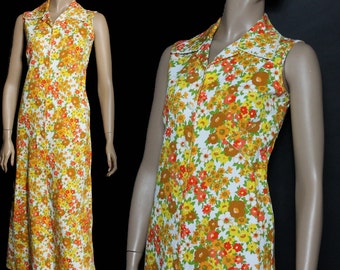 Vintage 1970s Dress// Long Bohemian Dress// Boho// Bright Floral Print //Summer//Rockabilly// Garden Party //
