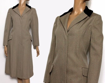 Manteau vintage des années 1950 - Fermeture à boutons cachés entièrement doublée en laine sur mesure avec poches avant Manteau des années 50 en velours