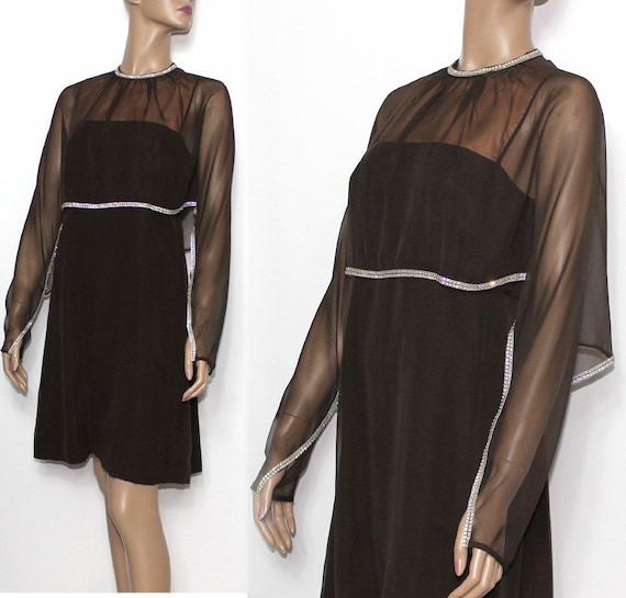 Vintage 1960s Dress Designer Rhinestones Sheer Co… - image 1