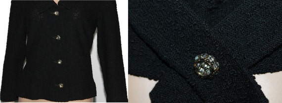 Vintage Sweater // 1950s // Black// Wool // Clear… - image 4