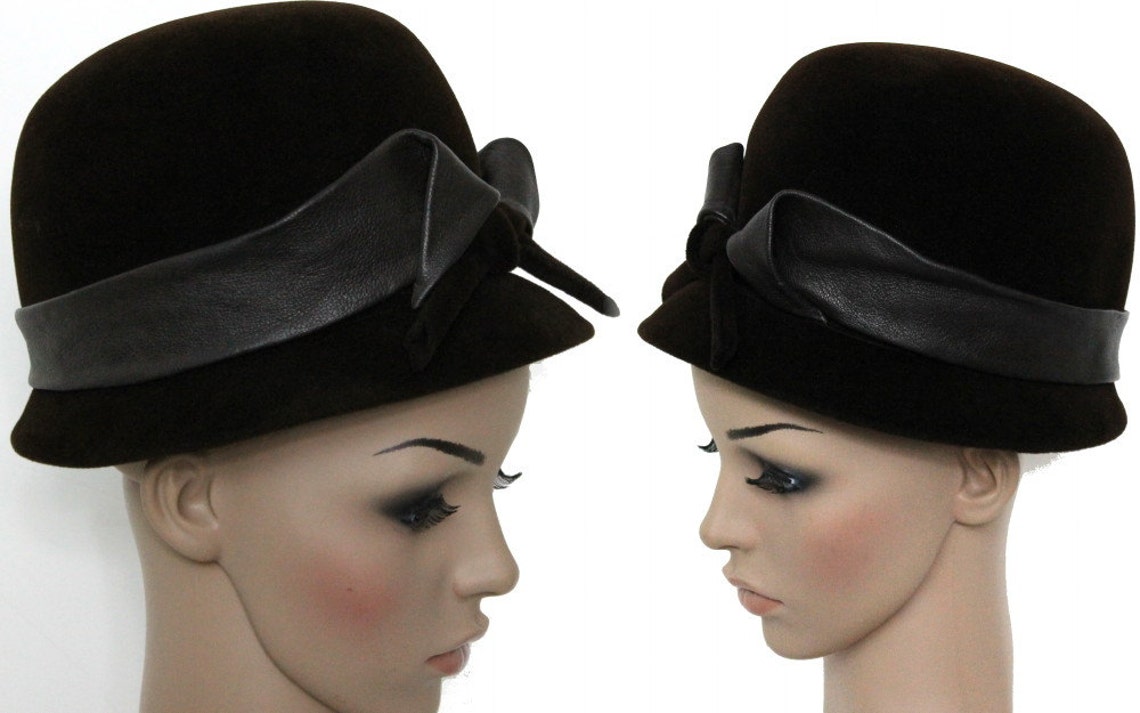 Vintage Hat Brown Felt Leather Hat Band 1960's Bell Hat Garden Party