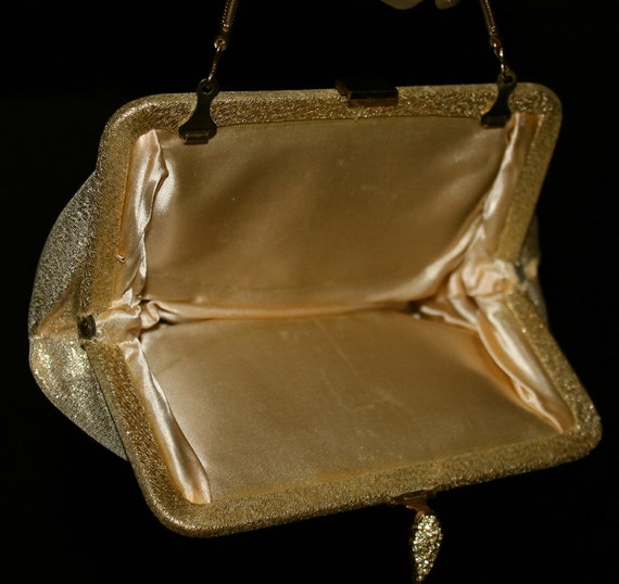 1950s Gold Purse Evening Bag Rhinestones Retro Vi… - image 4