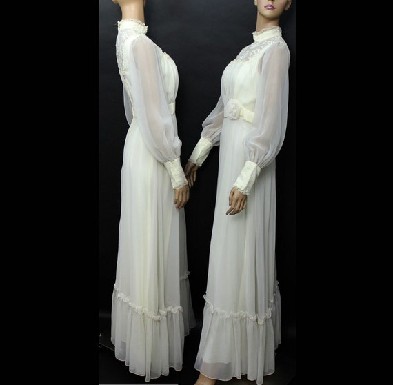 Vintage 1970s Gown Wedding Formal Dress Garden Pa… - image 2