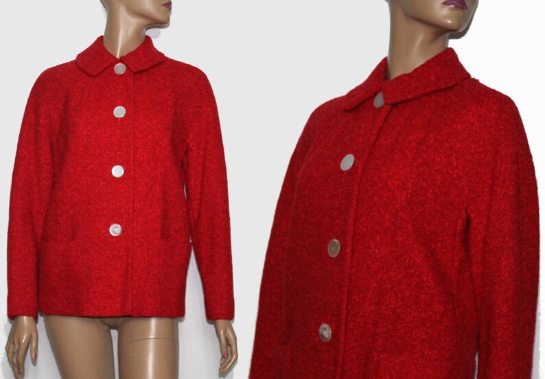 Vintage 1950s Coat//Designer Betty Rose// Red// Wool// Satin Lined//Red Jacket// Red Sweater//50s Coat// image 1