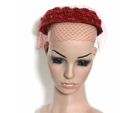 Vintage 1950s Veil Red Candy Straw with Veiling C… - image 1