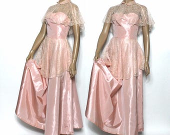 Vintage 1940s Dress// Pink Dress//Old Hollywood Dress//Wedding Dress//Strapless Dress//Cocktail Dress//40s Dress//