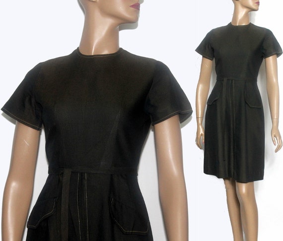 Vintage 1970s Dress//tie Belt//brown//gold Cast//rockabilly//cotton Dress// - Etsy Vintage 1970s Dress//tie Belt//brown//gold Cast//rockabilly//cotton Dress// - Etsy