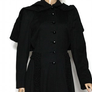 1940s Princess Coat// Black// Wool// Attached Cape// Faux Curly Lamb ...