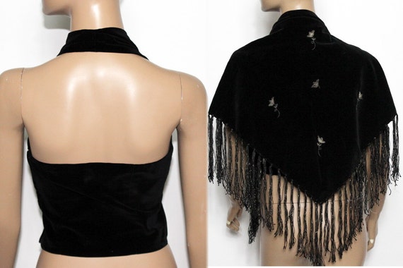 Vintage 1950s Black Velvet Halter Top With Matchi… - image 3