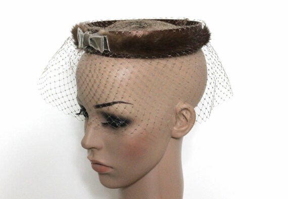 Vintage 1960s Hat - Mink over Nylon Headband with… - image 1