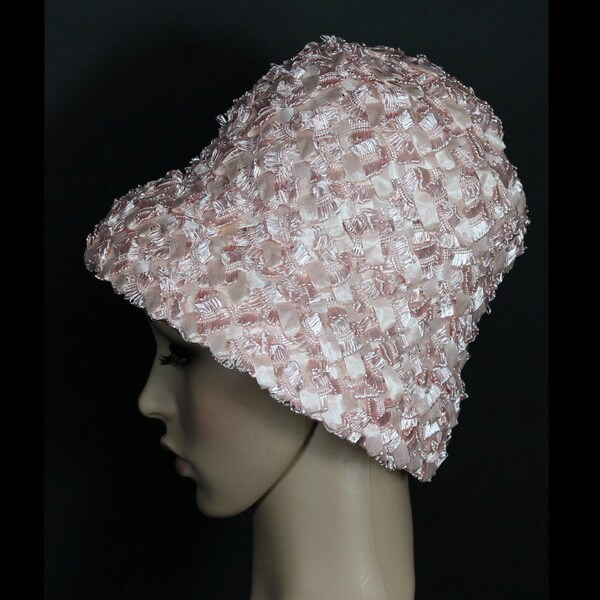 RESERVEDVintage 1960s Hat Pink Hat Raffia Hat Wedding Garden Party Mad Man Rockabilly Designer Dress Retro femme fatale Dress
