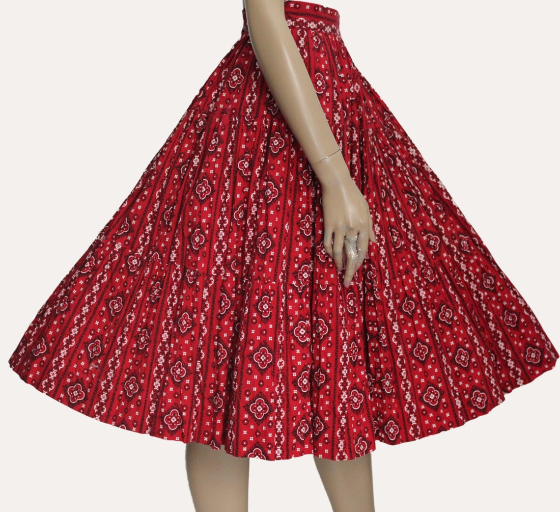 Vintage 1950's Full Circle Skirt/red Black/pleated/cotton/50's Dirndl ...