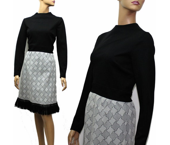 Vintage 1960s Dress// Polyester// 60s Dress//Blac… - image 1