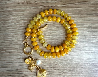 The Siren Necklace - Golden Hour | Statement Necklace, Coastal Jewelry, Handmade Beach Necklace, Freshwater Pearl and Shell Charm Necklace