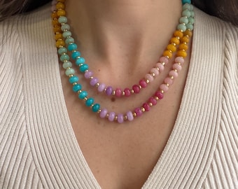 The Candy Dream Necklace - Rainbow Stone | Beaded Necklace, Gold Accents, Layering Jewelry (16 or 18 Inch)