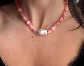 Confetti Pearl Necklace | Colorful Glass Bead Necklace | Freshwater Baroque Pearl | 18k Gold Plated Stainless Steel | Coastal Jewelry