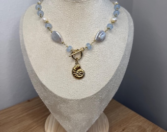 The Nautilus Necklace - Sea Mist | Toggle Freshwater Pearl Necklace with Conch Shell Charm, Coastal Jewelry, Summer Jewelry