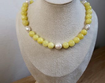 The Lemon Pearl Necklace | Butter Yellow Freshwater Pearl Beaded Choker, Gold Accent Choker, Coastal Pearl Jewelry