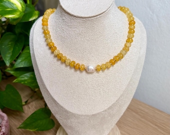 The Cove Necklace – Golden Hour | Freshwater Pearl Beaded Choker | Yellow Stone Coastal Jewelry | Handmade Summer Necklace