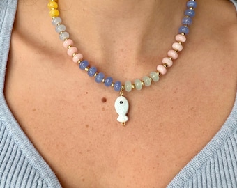 The Treasure Tide Necklace - Candy | Handmade Fish Bead Necklace | Coastal Cute Jewelry | Whimsical Girly Necklace | Summer Beach Jewelry
