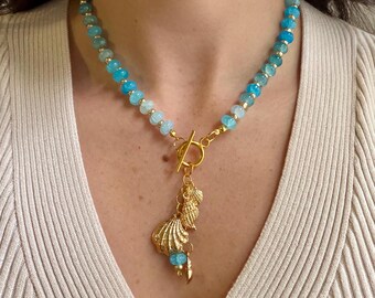 The Siren Necklace - Lagoon | Gold Statement Necklace, Coastal Jewelry, Handmade Beach Necklace, Beach Shell Charm Necklace