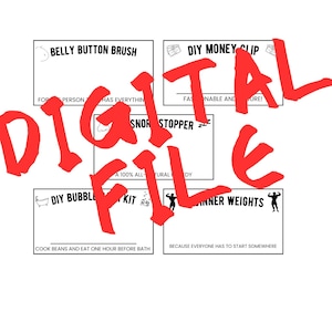 Può includere: Un file digitale con istruzioni per creare progetti fai-da-te, tra cui uno spazzolino per l'ombelico, un fermaglio per soldi, un kit da bagno con bolle e pesi interni. Il testo "DIGITAL FILE" è scritto in rosso sull'immagine.