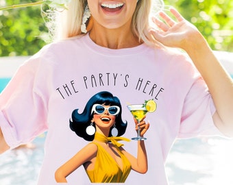 The Partys Here Shirt, The Party's Here T-Shirt, The Party is Here Tee, Here Comes the Party Top, Bachelorette Party, Girls Night Out, Retro