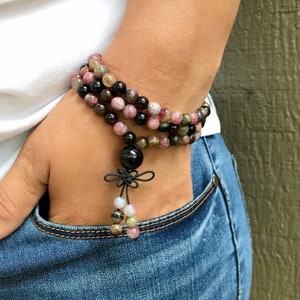 Pulseira Mala de Turmalina Melancia: Alongamento de Pulso, Yoga e Meditação