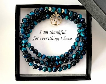 Mala, 108 Mala jewelry, Blue Tiger eye 18k GOLD bracelet, Mala bead necklace / Healing crystal necklace Yoga jewelry, Prayer beads gift