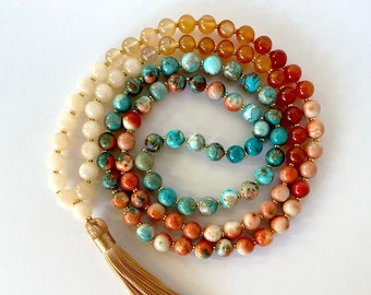 Mala beads, Sacral Chakra Carnelian 8 MM Tassel Necklace / Mala prayer beads / Yoga necklace / Yoga Jewelry, Meditation Gifts, Mala necklace