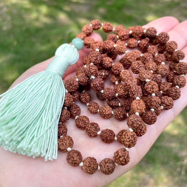 Rudraksha Mala kralen, kwastje geknoopte ketting / 108 Mala kralen / Mala ketting, Rudraksha gebedskralen / meditatie kralen, yoga geschenken