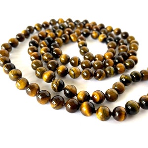 Knotted Tiger Eye Mala Beads: 108 Bead Necklace, Yoga Jewelry