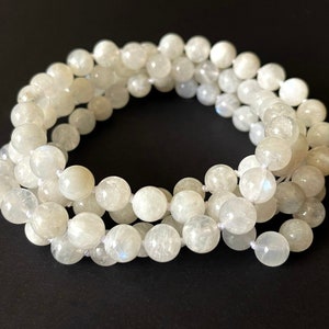Moonstone Mala Beads: Hand Knotted Healing Jewelry, Yoga Gift