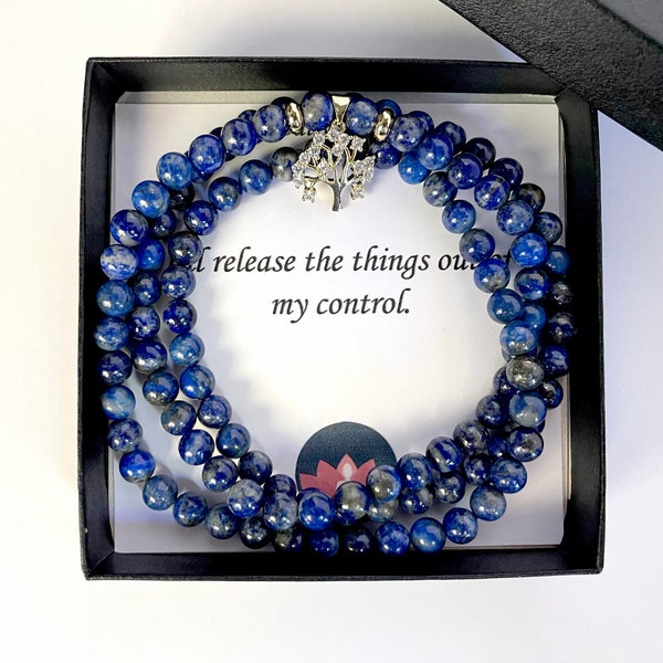 Throat Chakra LAPIS LAZULI personalized beaded bracelet, Mala bracelet, 108 Mala beads, Mala necklace Yoga Christmas gift for women, Prayer