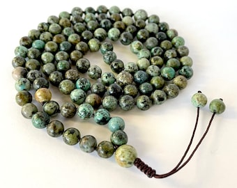 Mala de turquesa africana: collar de oración budista anudado a mano