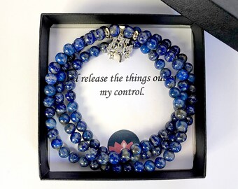Lapis Lazuli Mala Bracelet: 108 Bead Necklace, Throat Chakra Jewelry