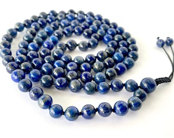 Lapis Lazuli 108 Mala Beads: Knotted Buddhist Prayer Necklace