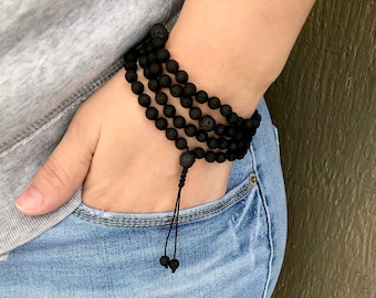 Malas de lava para hombre: cuentas de meditación anudadas a mano