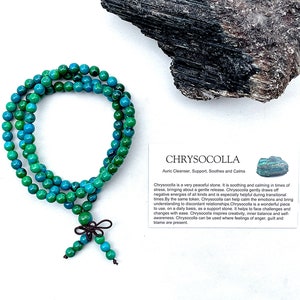 108 Mala Bead Bracelet- Soothes and Calms Chrysocolla - for STRESS Mala Bracelet,Handmade Jewelry Yoga Meditation Bracelet, Buddhist Jewelry