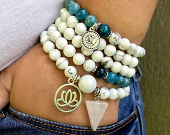 Apatite & Howlite Mala Bracelet: Calming Meditation Beads