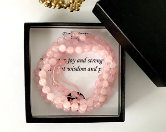 Rose Quartz Mala Beads: 108 Bead Necklace, Heart Chakra