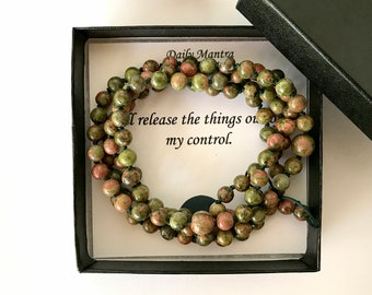 Unakite Mala Beads: Hand-Knotted Japa Meditation Bracelet