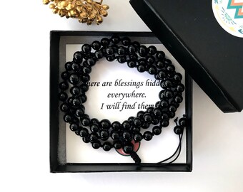 Mala de ónix para hombre: cuentas de meditación anudadas a mano, joyería de yoga