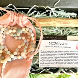 Morganite Mala Bead Necklace: Heart Chakra Meditation Beads