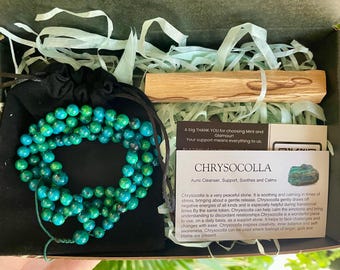 Chrysocolla Mala Beads: Hand-Knotted Meditation Bracelet
