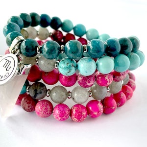 108 Mala Bead Bracelet: Apatite, Jasper, Turquoise, Labradorite
